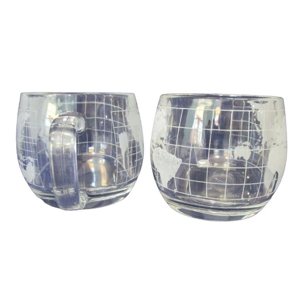 Vintage 1970's Nescafe Nestle Taste the World Etched Globe Mugs A Set of Two GUC - Picture 2 of 12
